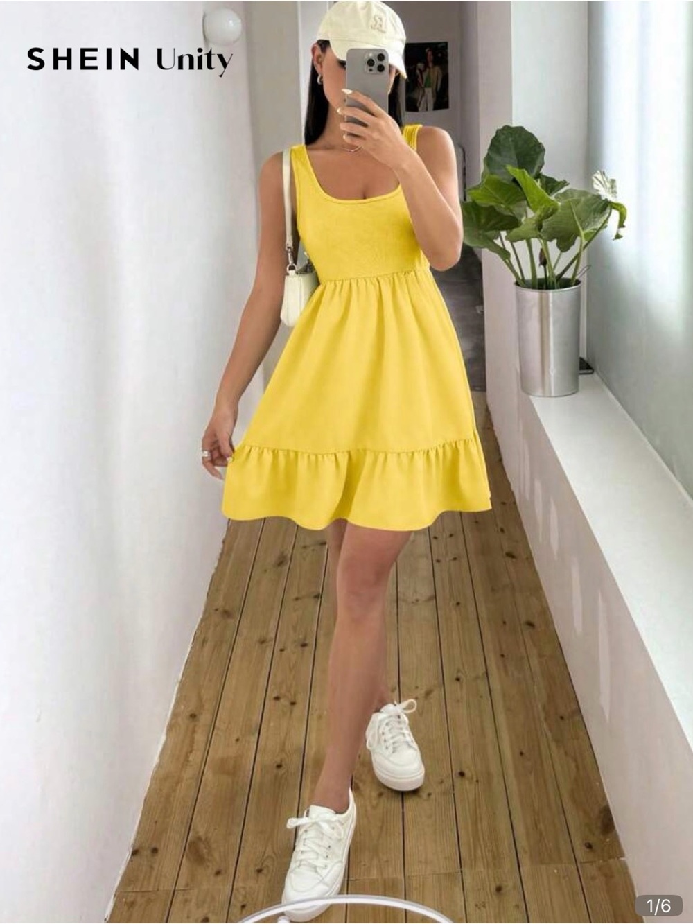 SHEIN Yellow Sleeveless Ruffle Mini Dress